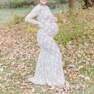 Elegant Cream Long Sleeve Maternity Dress